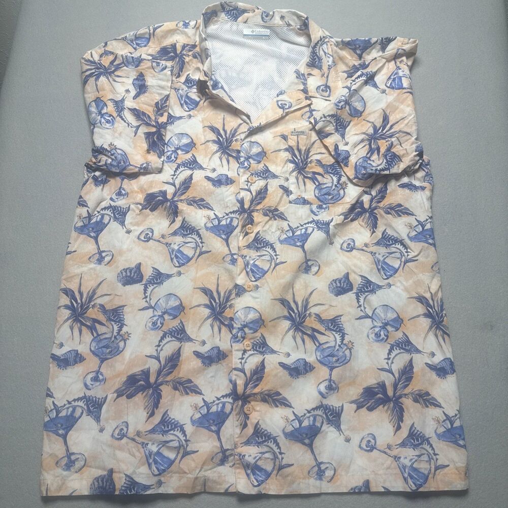 Columbia PFG Men’s XL Short Sleeve Shirt Tropical Beach Drink Martini